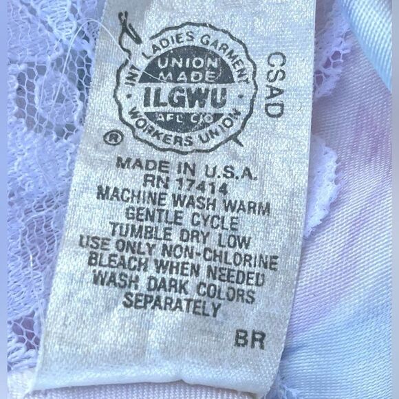 Miss Elaine Vintage 60s-70s Union Made Lace Tulips Cami in Pink & Blue Like New - Picture 7 of 9